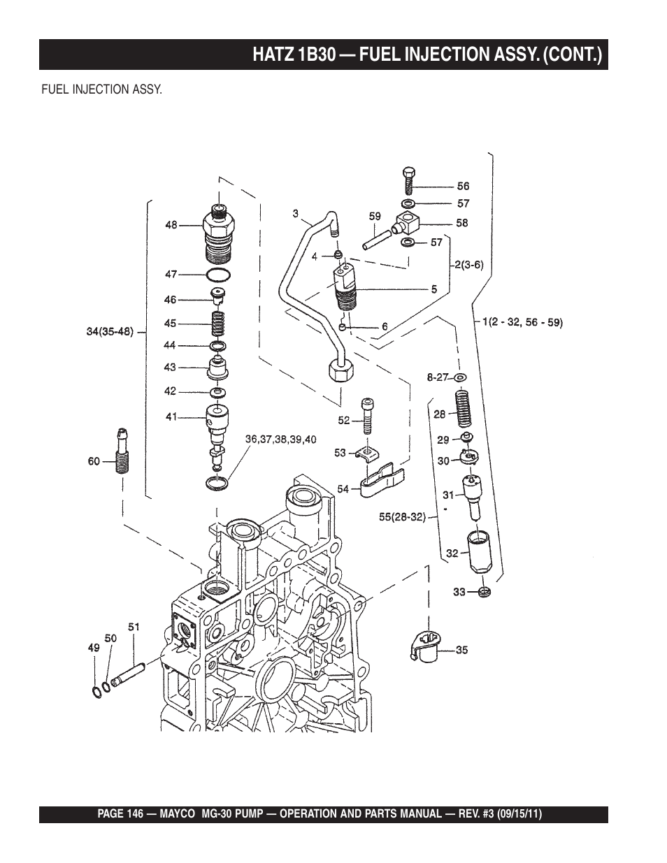 Hatz 1b30 — fuel injection assy. (cont.) | Multiquip MG30M2D User Manual | Page 146 / 170
