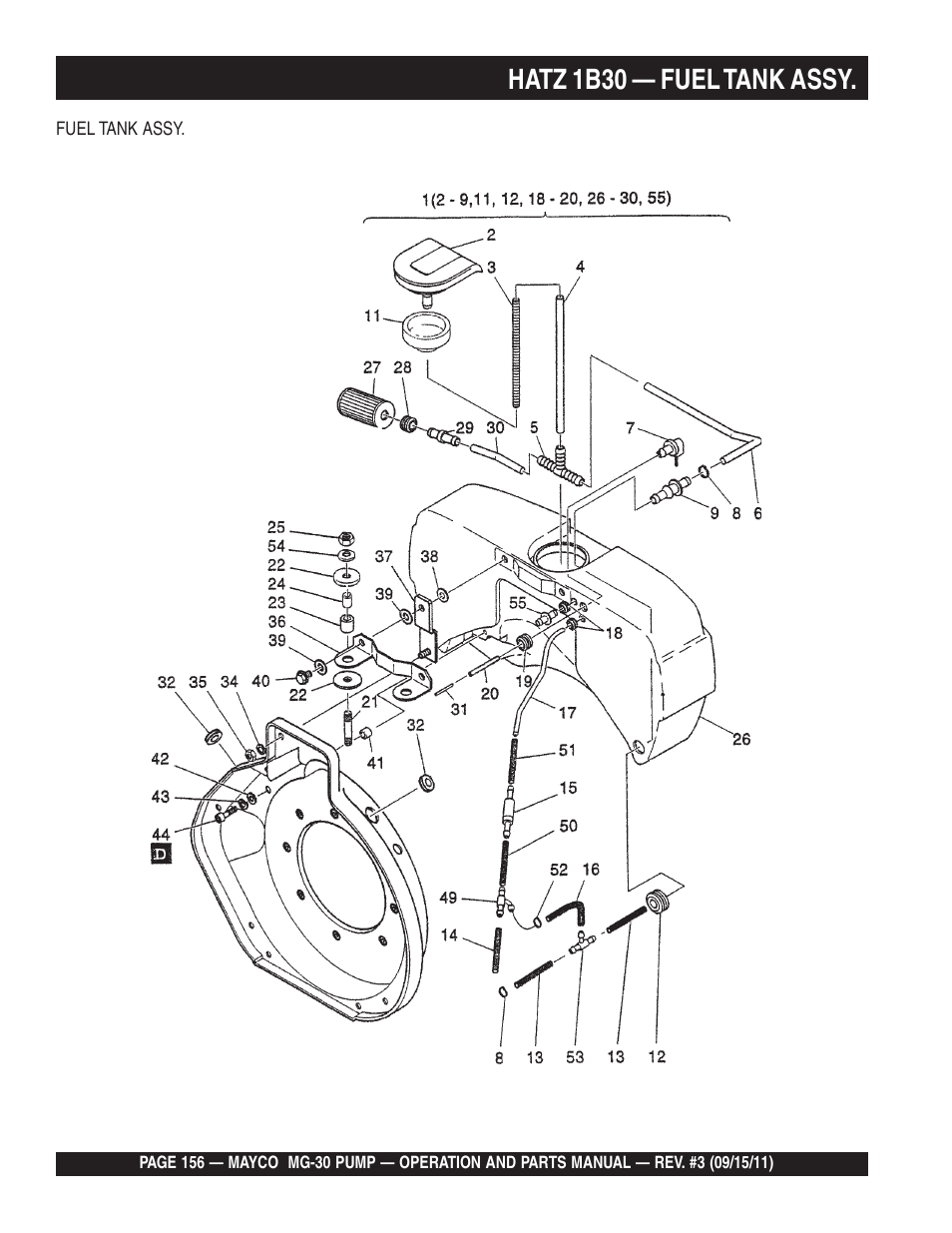 Hatz 1b30 — fuel tank assy | Multiquip MG30M2D User Manual | Page 156 / 170