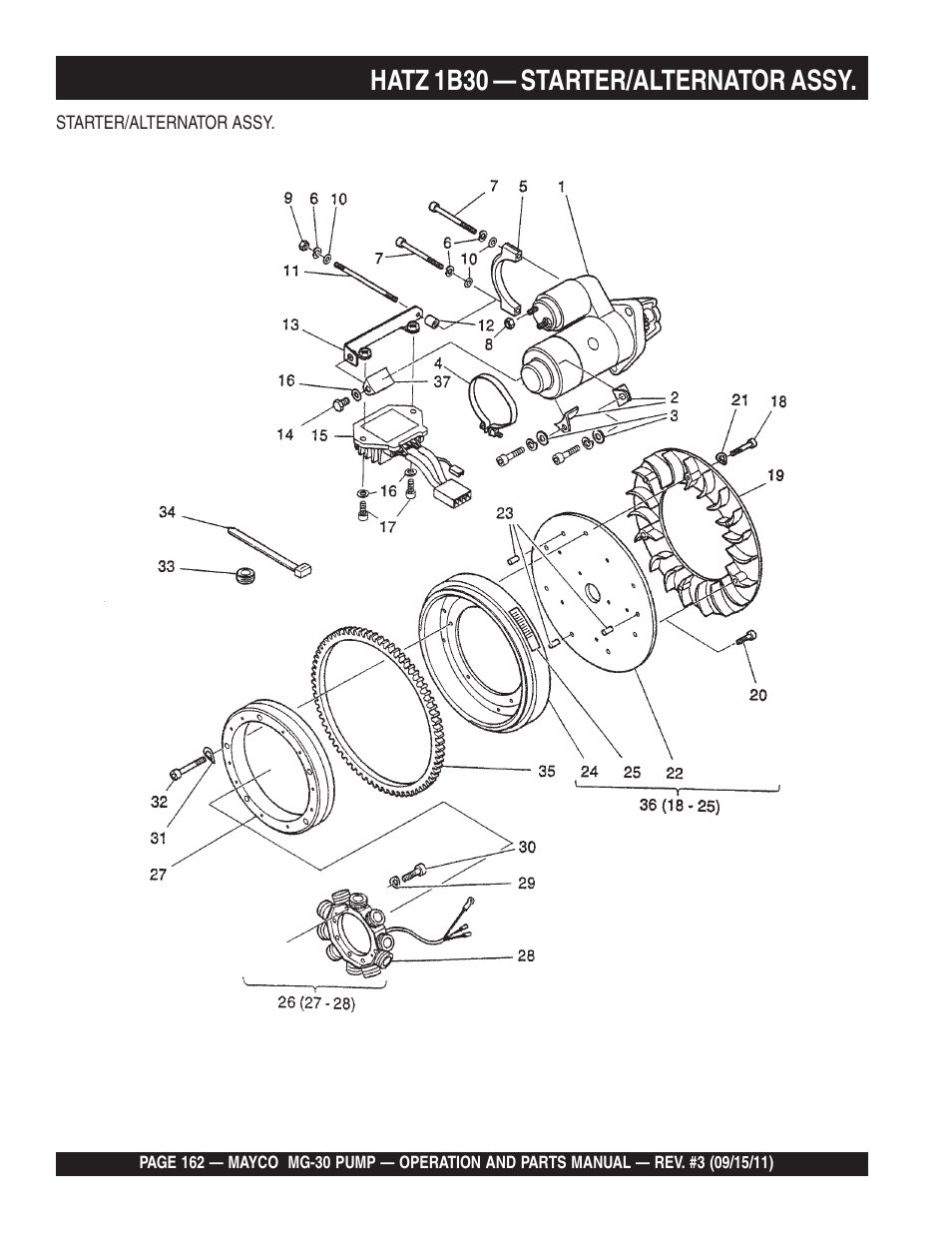 Hatz 1b30 — starter/alternator assy | Multiquip MG30M2D User Manual | Page 162 / 170