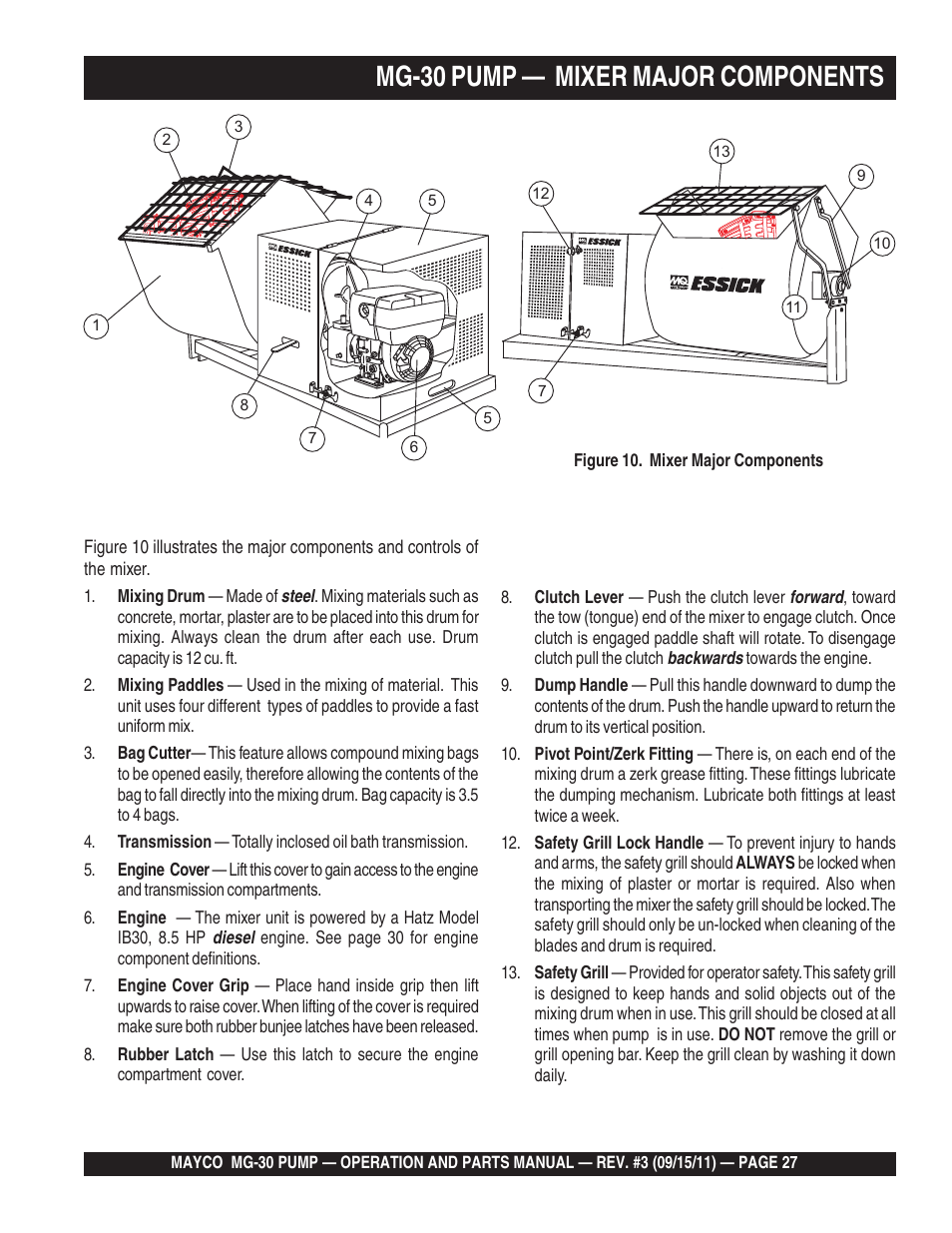 Mg-30 pump — mixer major components | Multiquip MG30M2D User Manual | Page 27 / 170
