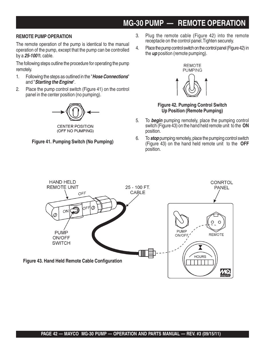Mg-30 pump — remote operation | Multiquip MG30M2D User Manual | Page 42 / 170