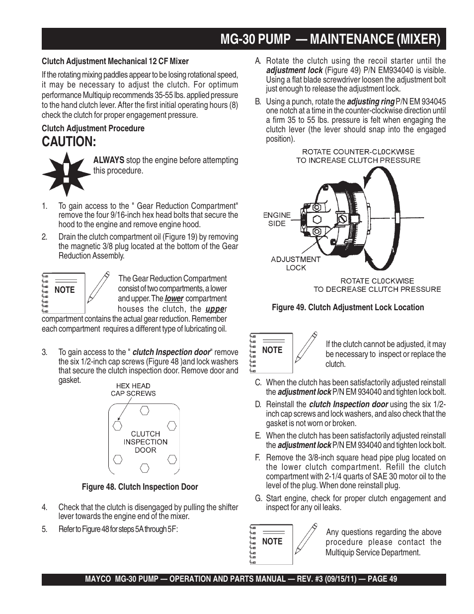 Mg-30 pump — maintenance (mixer), Caution | Multiquip MG30M2D User Manual | Page 49 / 170