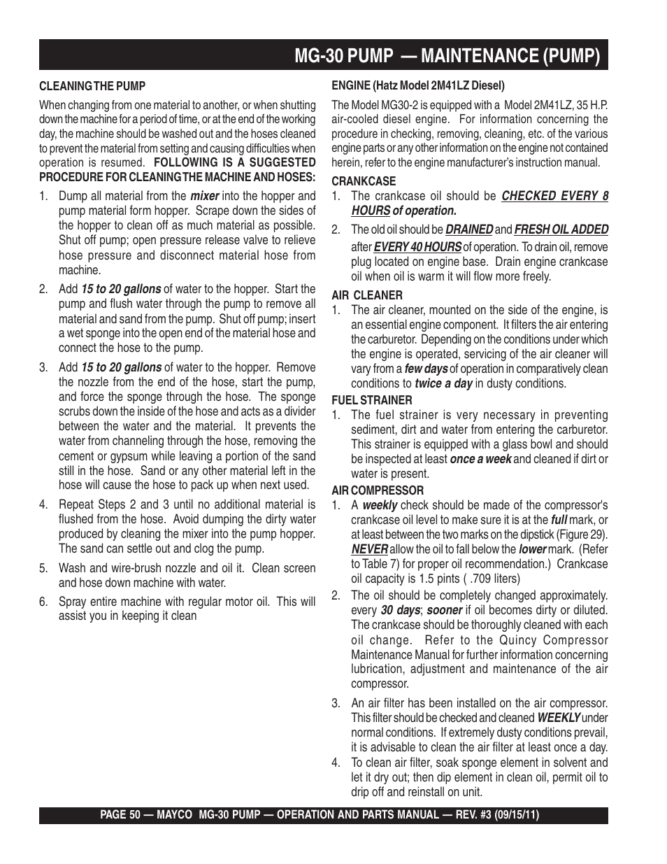 Mg-30 pump — maintenance (pump) | Multiquip MG30M2D User Manual | Page 50 / 170