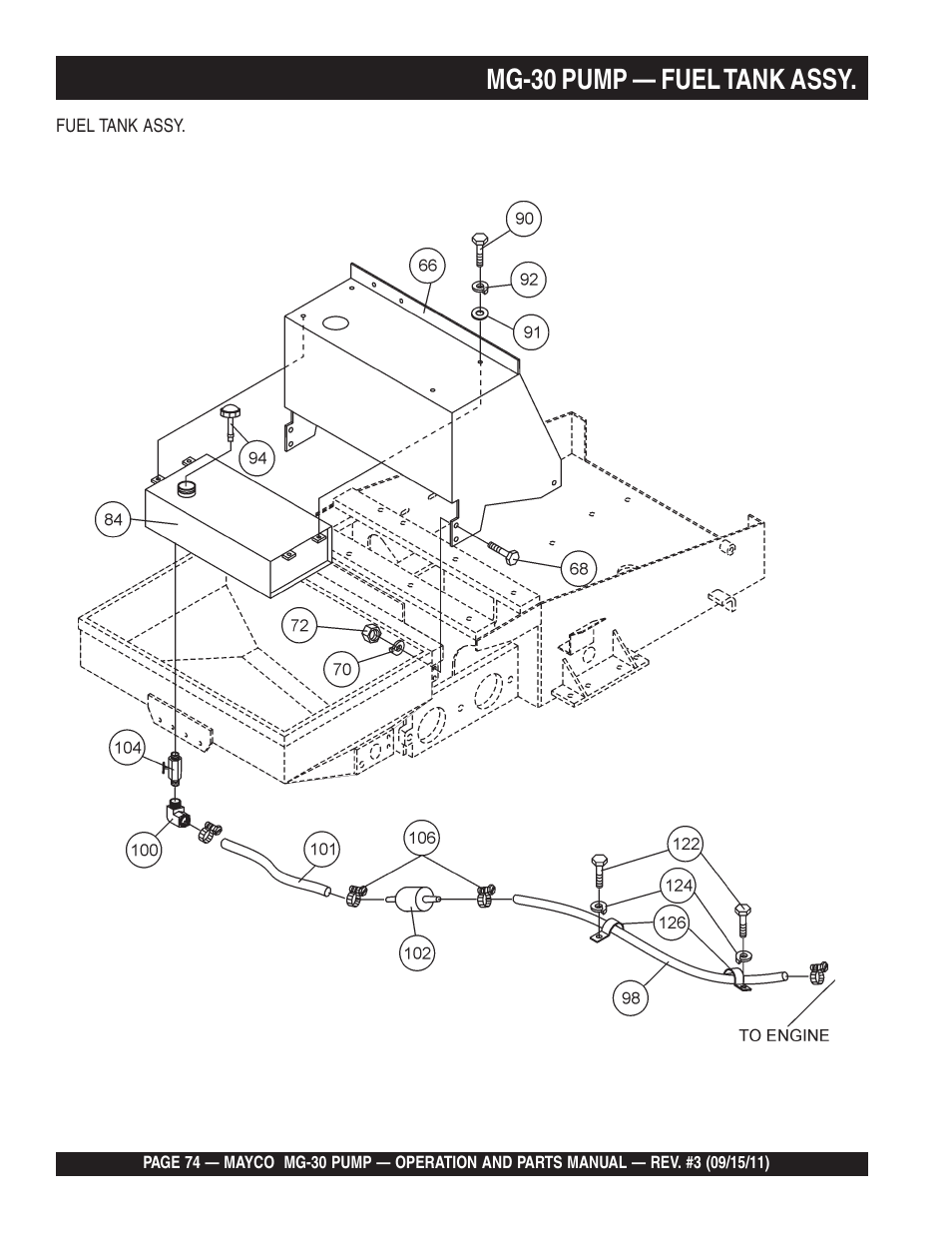 Mg-30 pump — fuel tank assy | Multiquip MG30M2D User Manual | Page 74 / 170