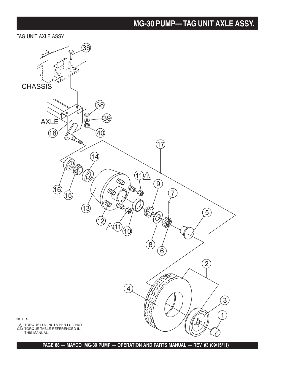 Mg-30 pump— tag unit axle assy | Multiquip MG30M2D User Manual | Page 88 / 170