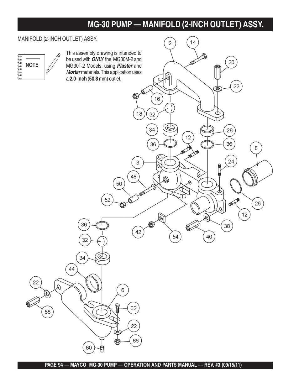 Mg-30 pump — manifold (2-inch outlet) assy | Multiquip MG30M2D User Manual | Page 94 / 170