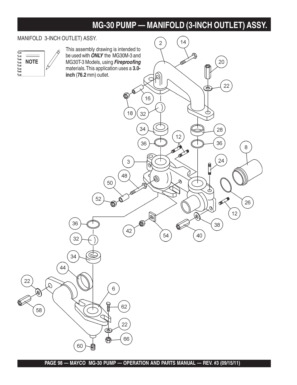 Mg-30 pump — manifold (3-inch outlet) assy | Multiquip MG30M2D User Manual | Page 98 / 170