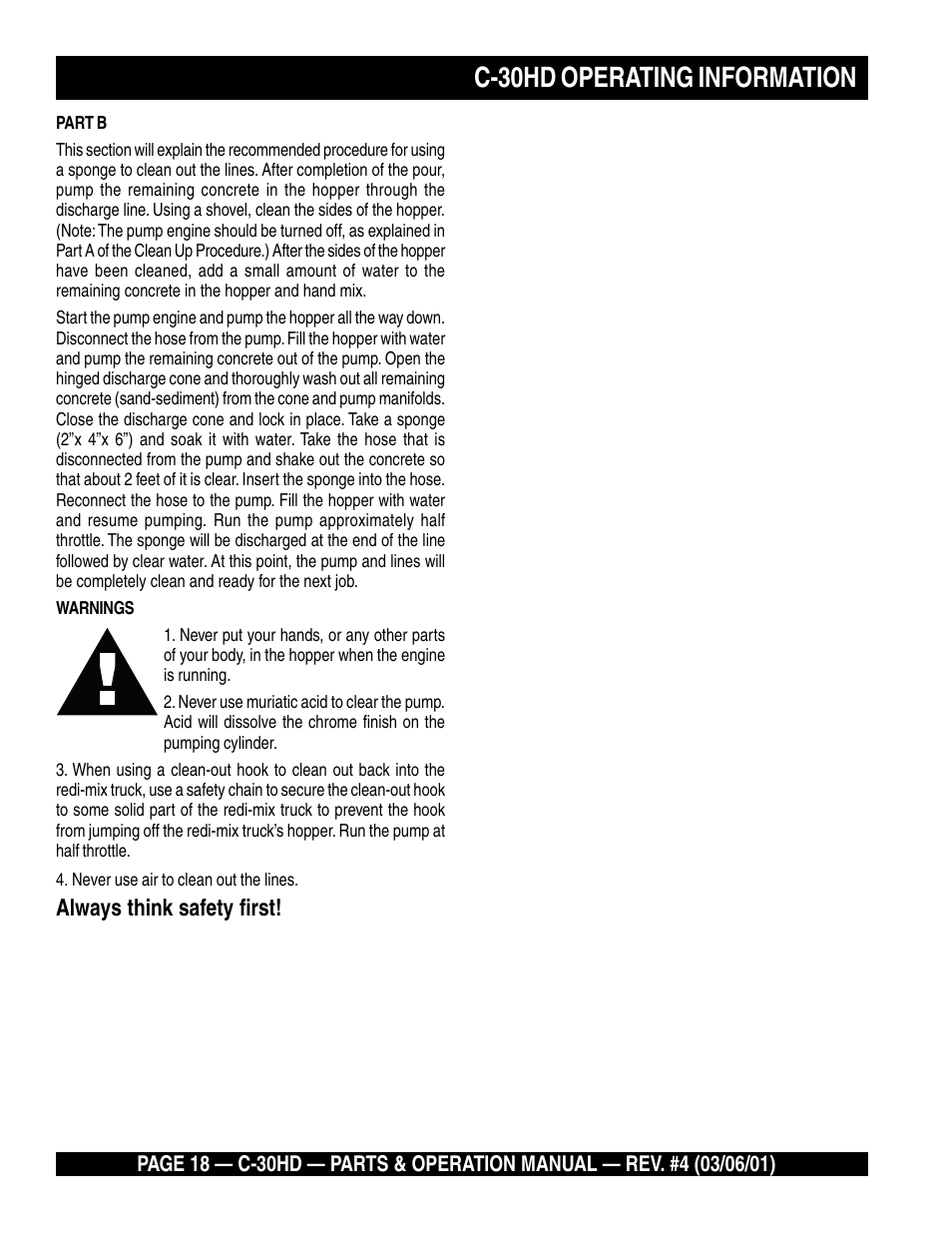 C-30hd operating information, Always think safety first | Multiquip C30HD User Manual | Page 18 / 94