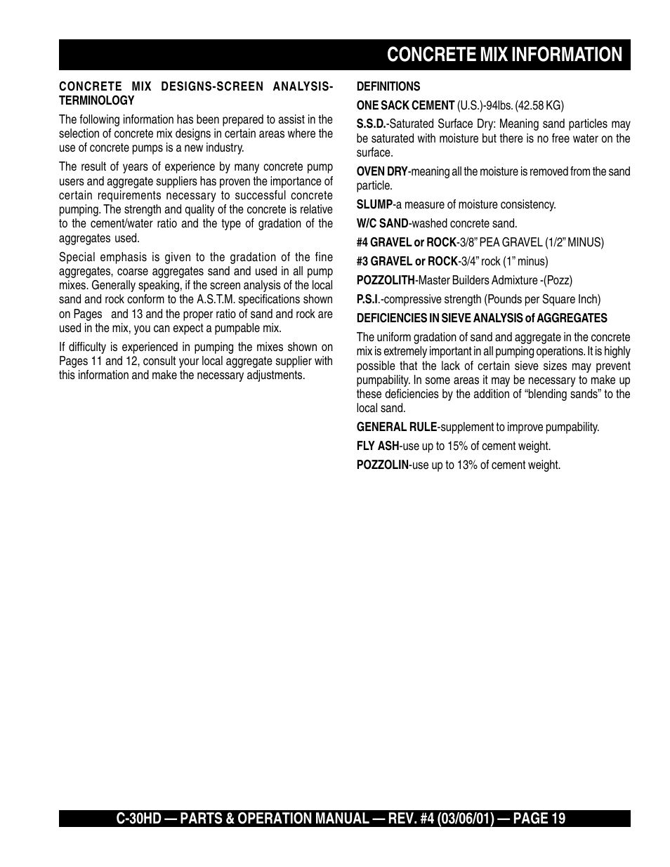 Concrete mix information | Multiquip C30HD User Manual | Page 19 / 94