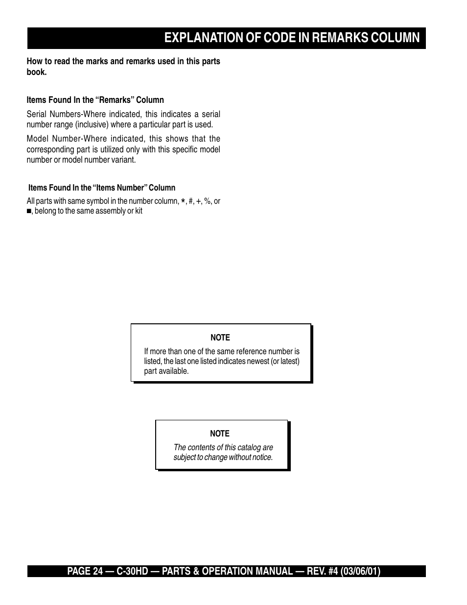 Explanation of code in remarks column | Multiquip C30HD User Manual | Page 24 / 94