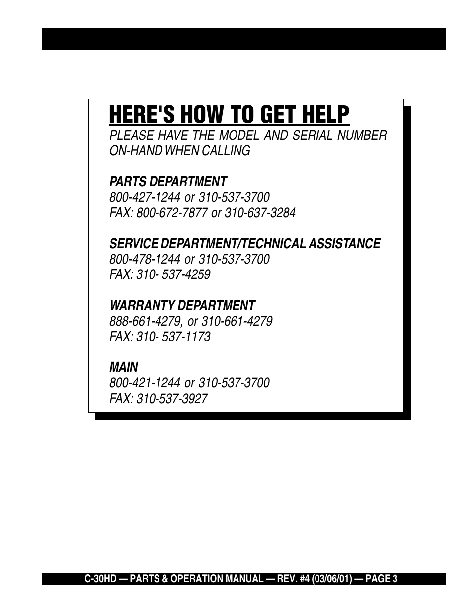 Here's how to get help | Multiquip C30HD User Manual | Page 3 / 94