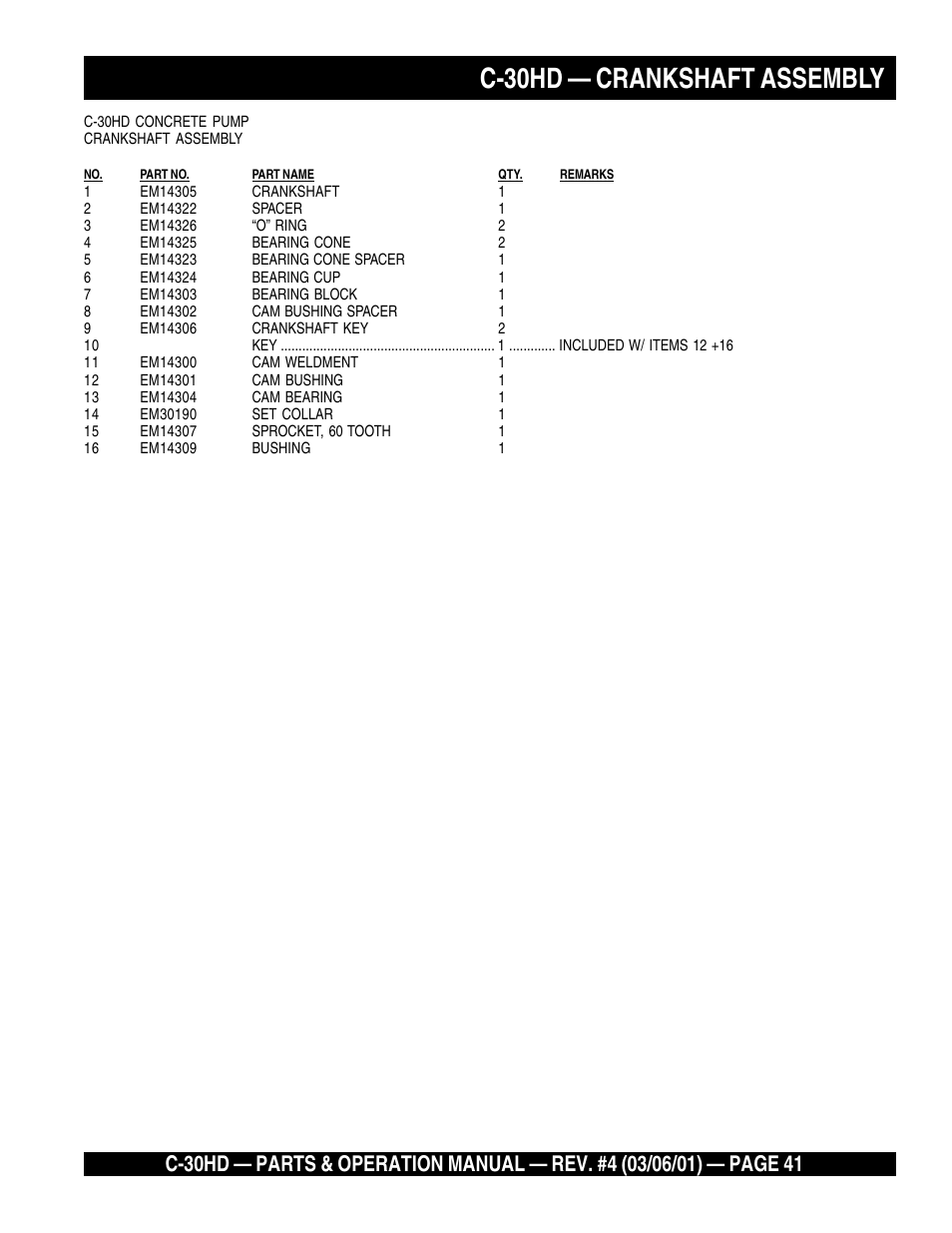 C-30hd — crankshaft assembly | Multiquip C30HD User Manual | Page 41 / 94