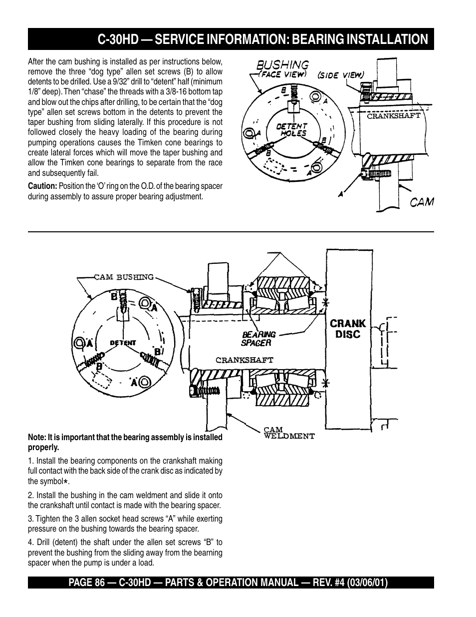 C-30hd — service information: bearing installation | Multiquip C30HD User Manual | Page 86 / 94