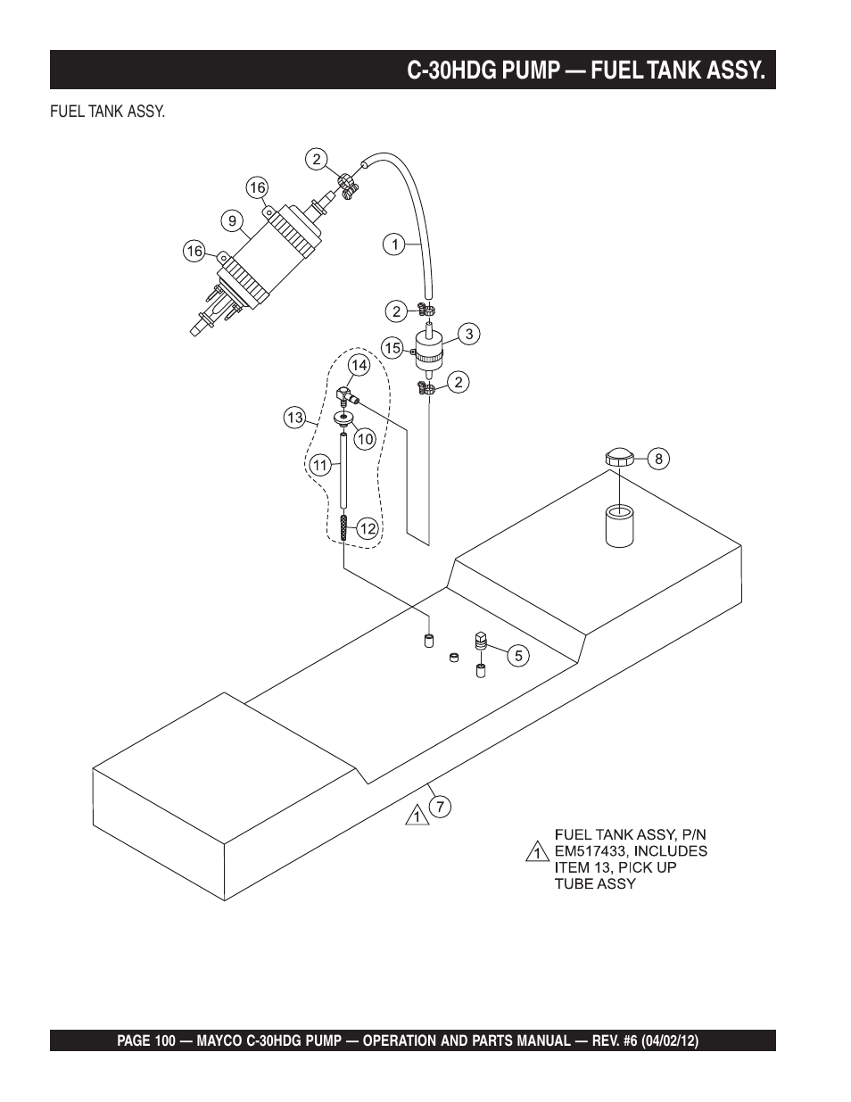 C-30hdg pump — fuel tank assy | Multiquip C30HDG User Manual | Page 100 / 112