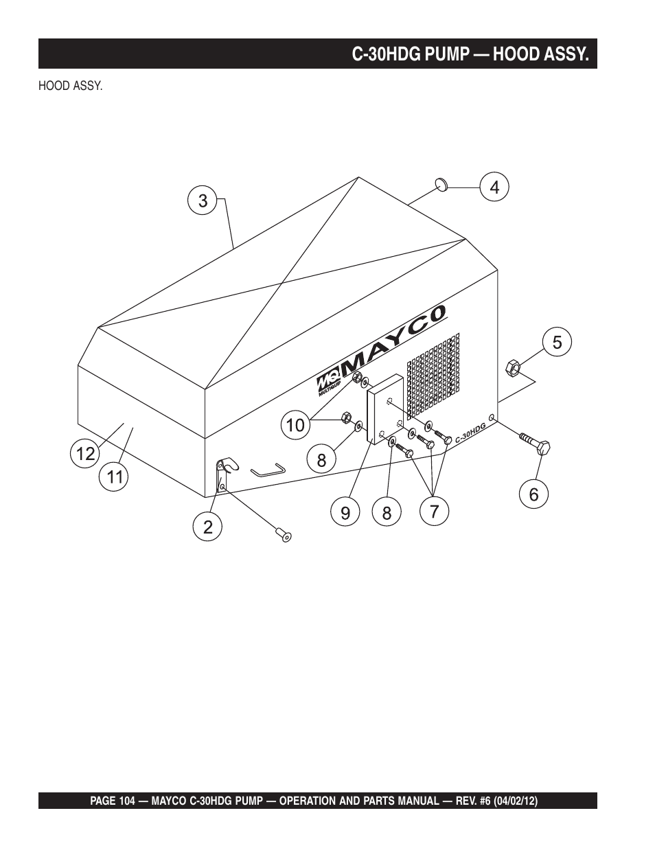 C-30hdg pump — hood assy | Multiquip C30HDG User Manual | Page 104 / 112