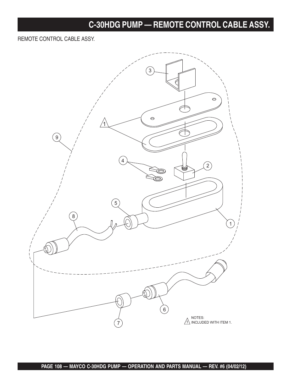 C-30hdg pump — remote control cable assy | Multiquip C30HDG User Manual | Page 108 / 112