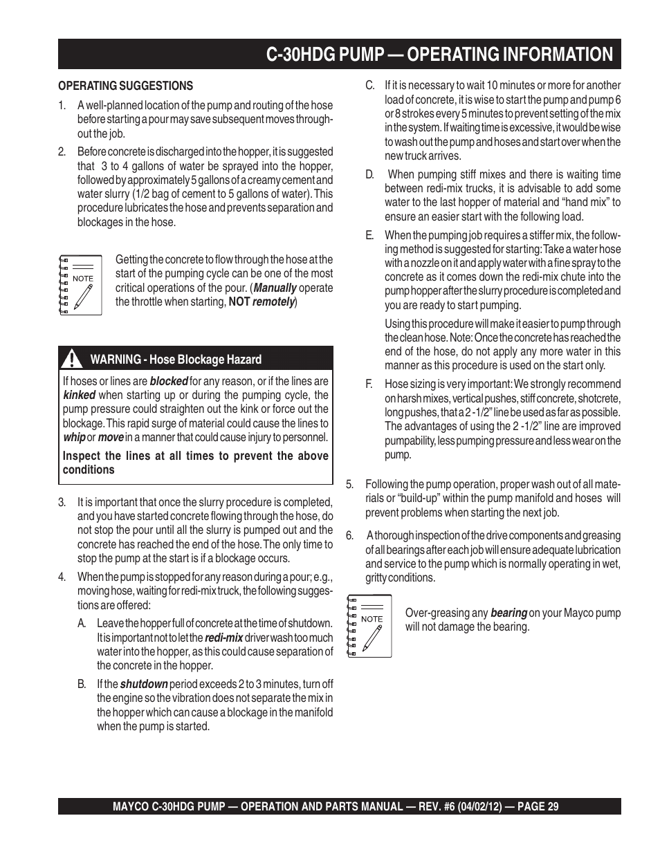 C-30hdg pump — operating information | Multiquip C30HDG User Manual | Page 29 / 112