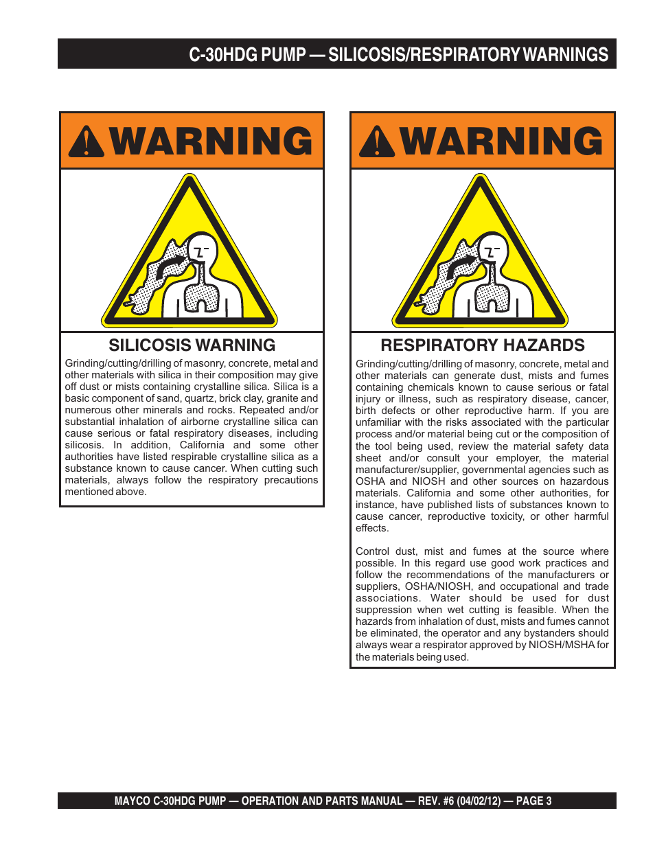 Warning | Multiquip C30HDG User Manual | Page 3 / 112