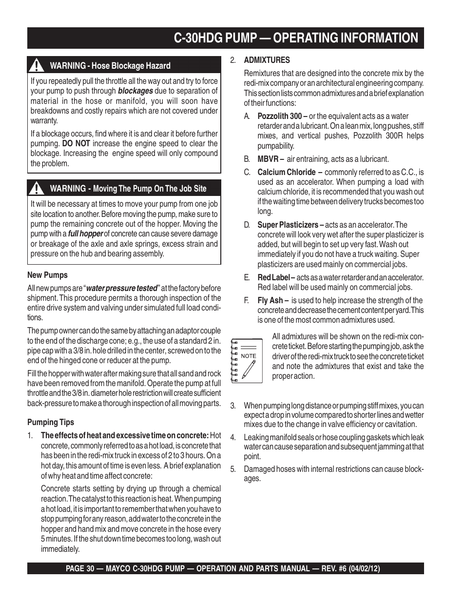 C-30hdg pump — operating information | Multiquip C30HDG User Manual | Page 30 / 112