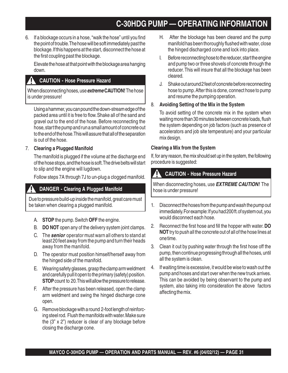 C-30hdg pump — operating information | Multiquip C30HDG User Manual | Page 31 / 112