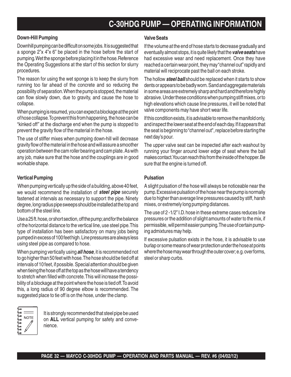 C-30hdg pump — operating information | Multiquip C30HDG User Manual | Page 32 / 112