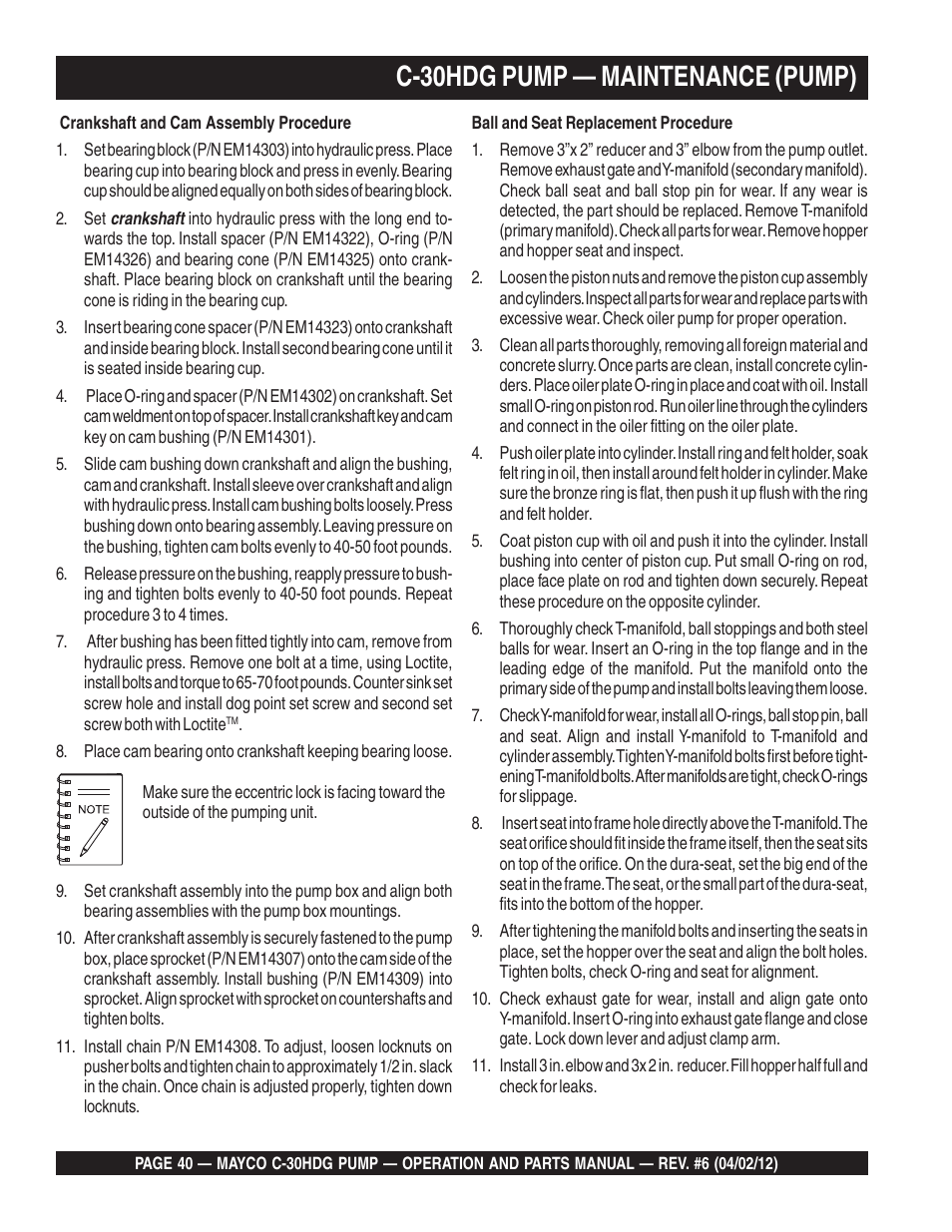 C-30hdg pump — maintenance (pump) | Multiquip C30HDG User Manual | Page 40 / 112