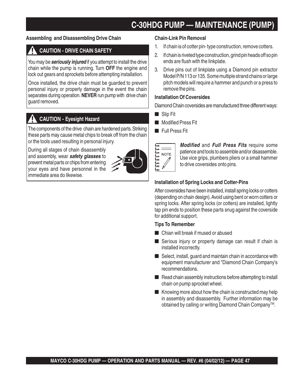 C-30hdg pump — maintenance (pump) | Multiquip C30HDG User Manual | Page 47 / 112