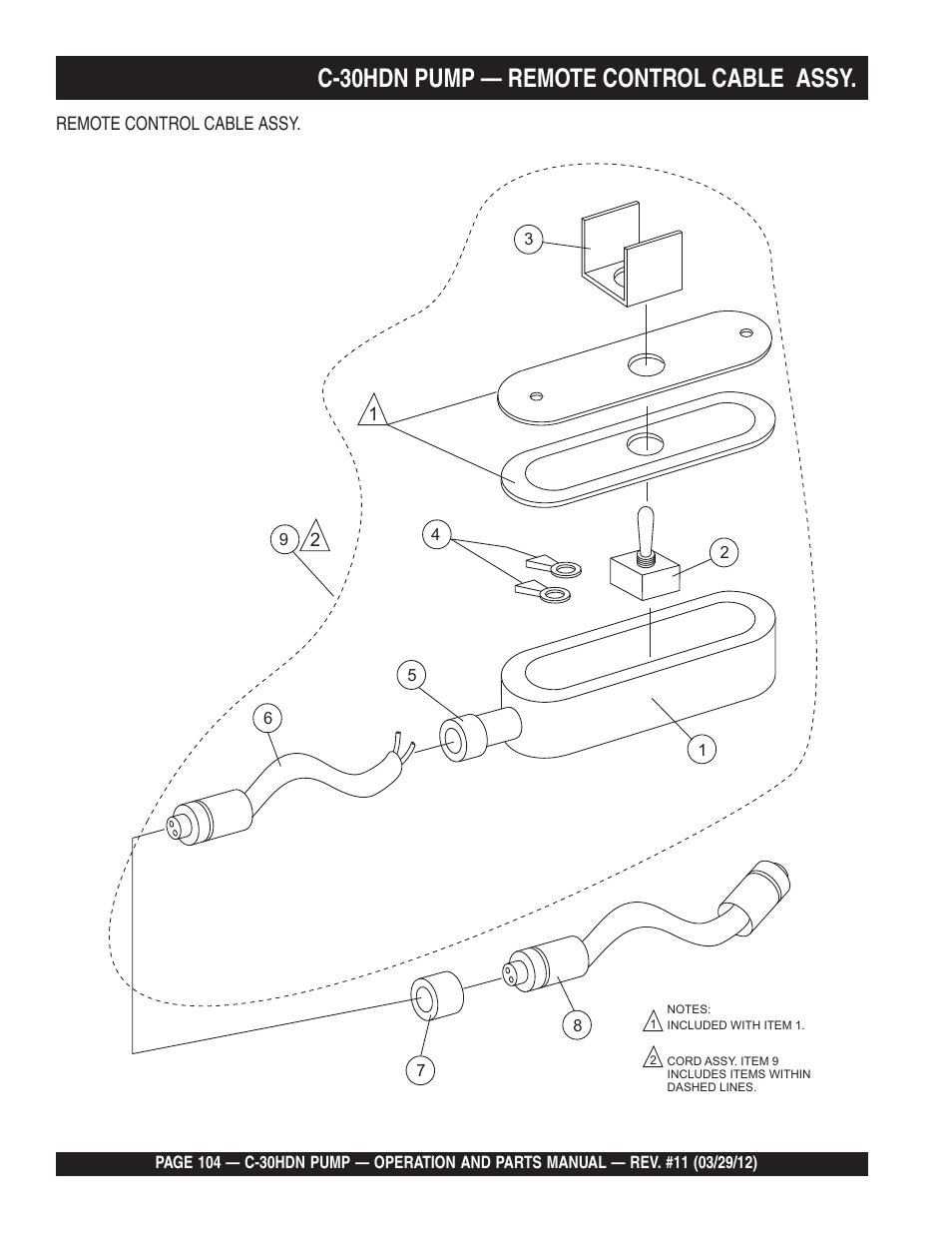 C-30hdn pump — remote control cable assy | Multiquip C30HDN User Manual | Page 104 / 148