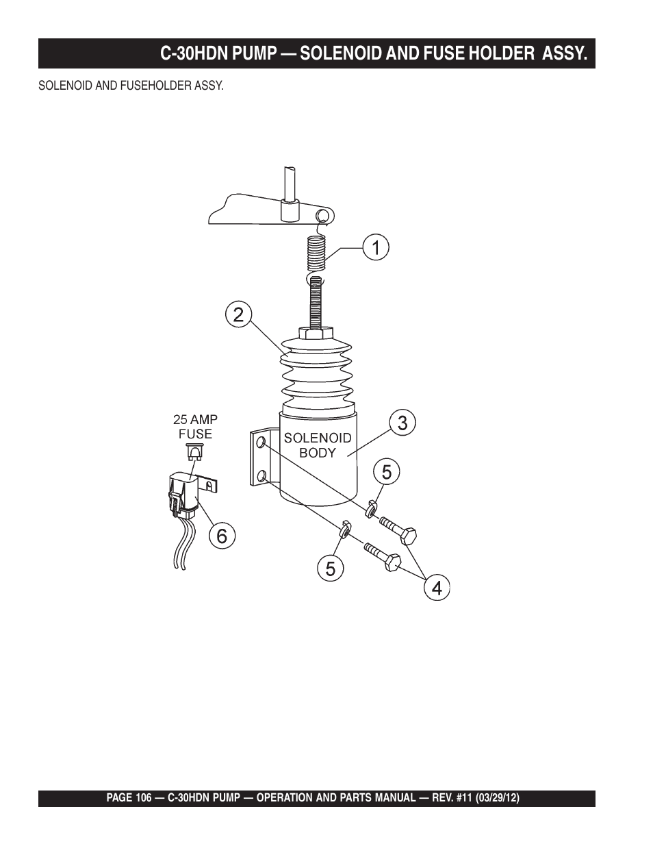 C-30hdn pump — solenoid and fuse holder assy | Multiquip C30HDN User Manual | Page 106 / 148