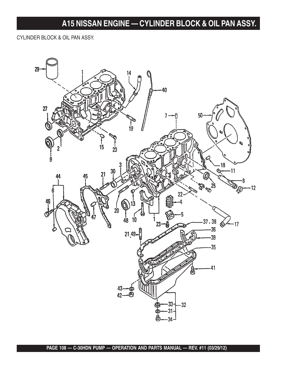 A15 nissan engine — cylinder block & oil pan assy | Multiquip C30HDN User Manual | Page 108 / 148