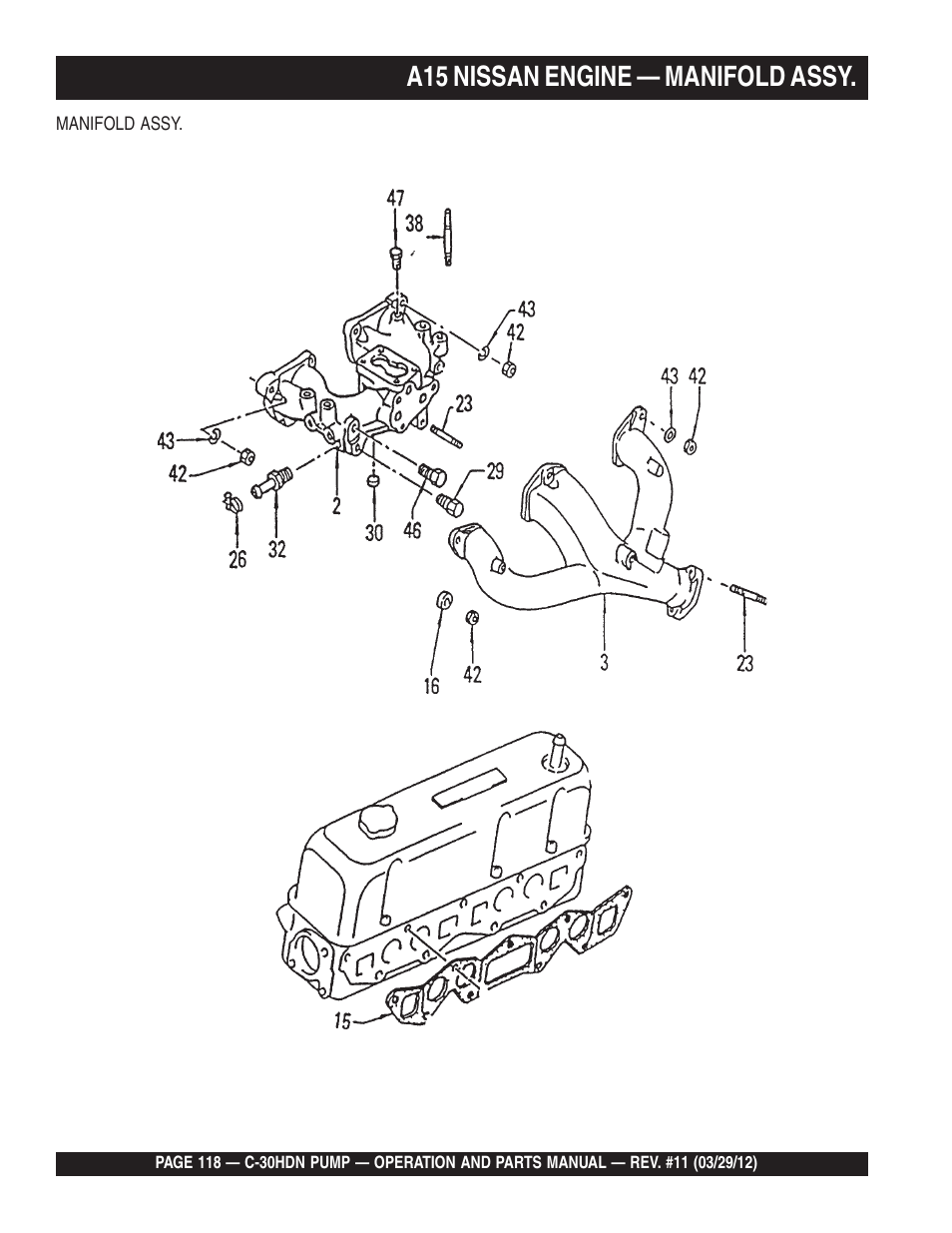 A15 nissan engine — manifold assy | Multiquip C30HDN User Manual | Page 118 / 148