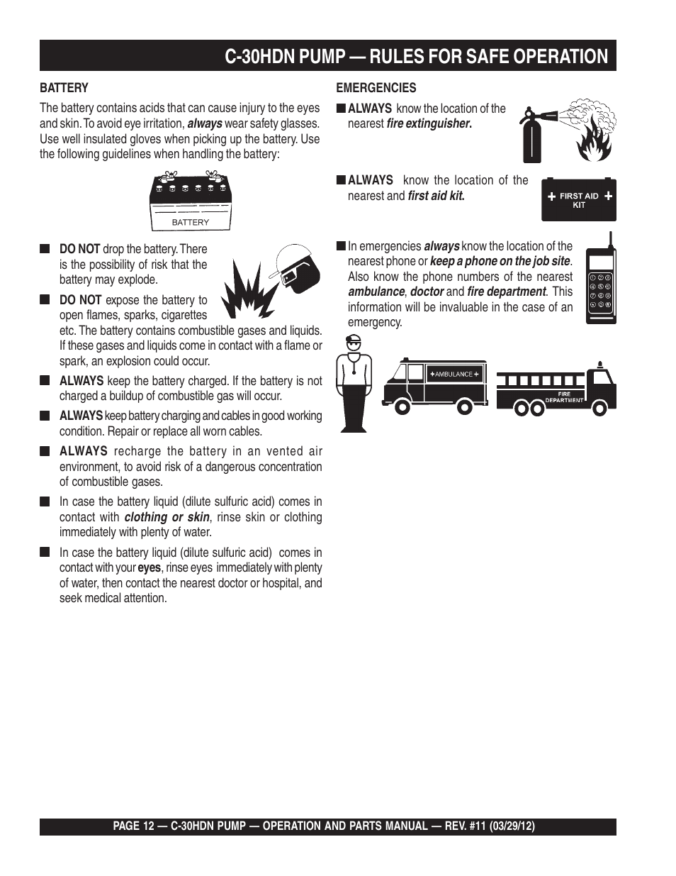 C-30hdn pump — rules for safe operation | Multiquip C30HDN User Manual | Page 12 / 148