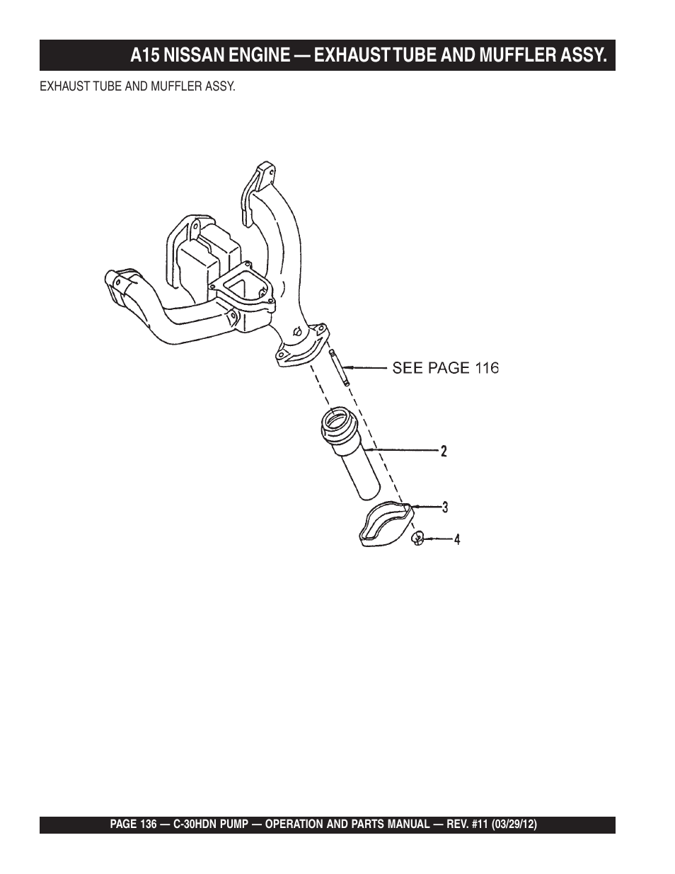 A15 nissan engine — exhaust tube and muffler assy | Multiquip C30HDN User Manual | Page 136 / 148