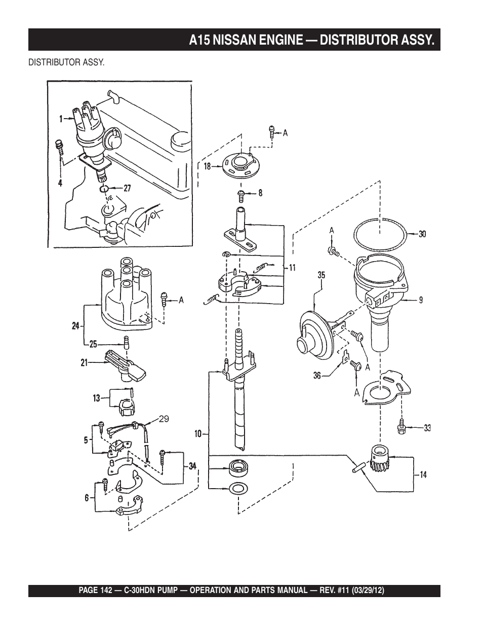 A15 nissan engine — distributor assy | Multiquip C30HDN User Manual | Page 142 / 148