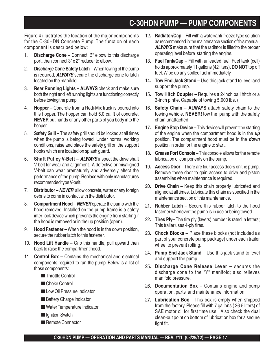 C-30hdn pump — pump components | Multiquip C30HDN User Manual | Page 17 / 148
