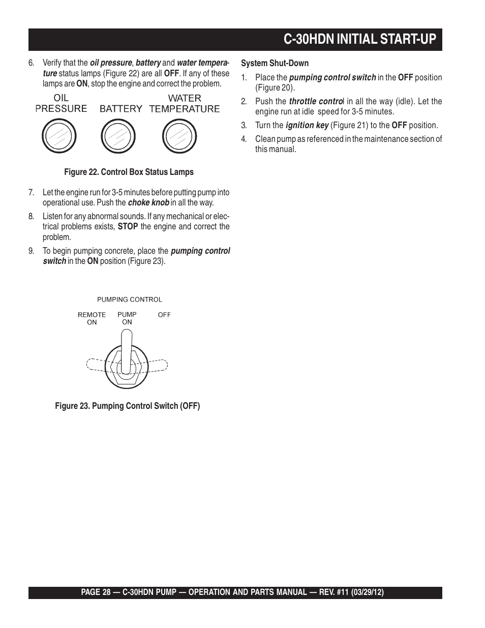 C-30hdn initial start-up | Multiquip C30HDN User Manual | Page 28 / 148