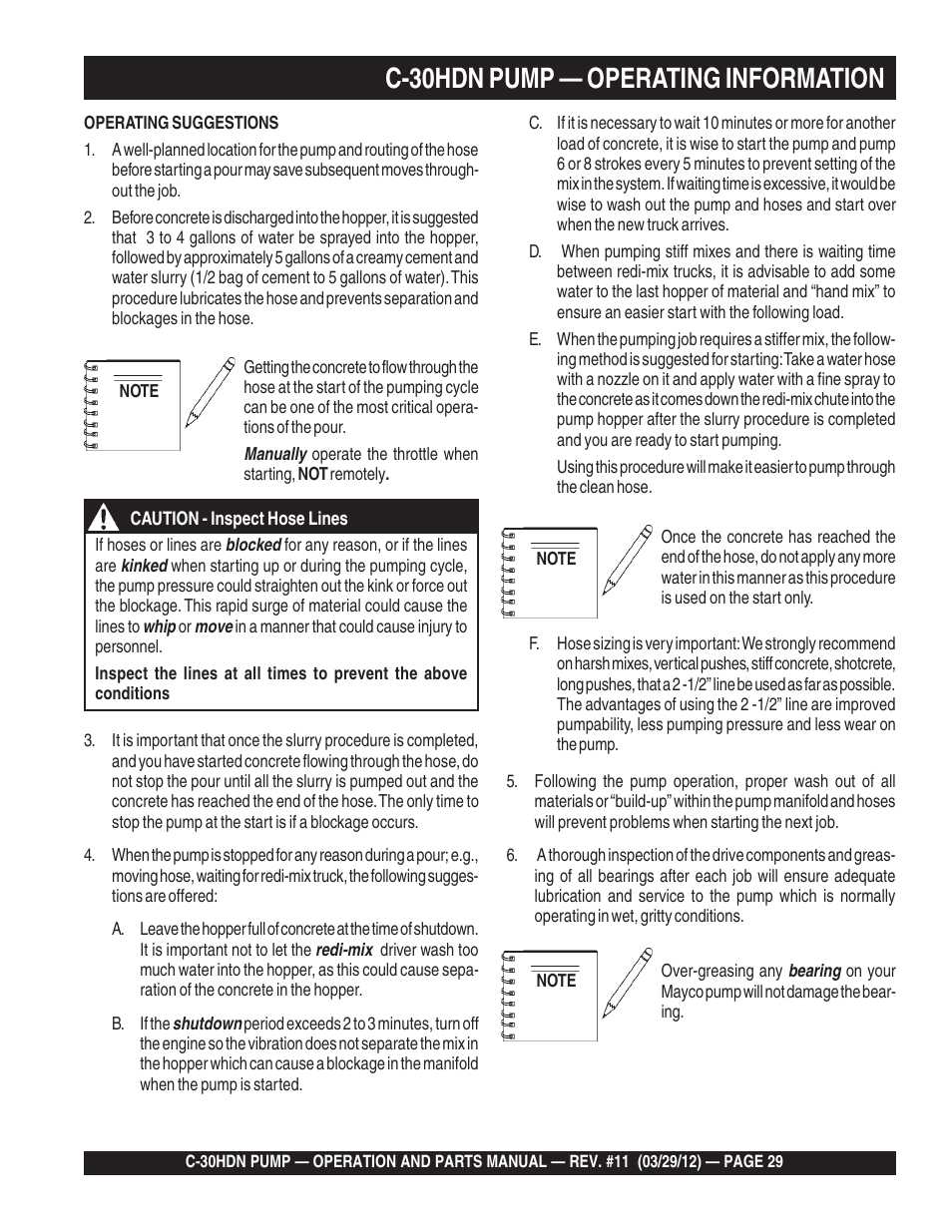 C-30hdn pump — operating information | Multiquip C30HDN User Manual | Page 29 / 148
