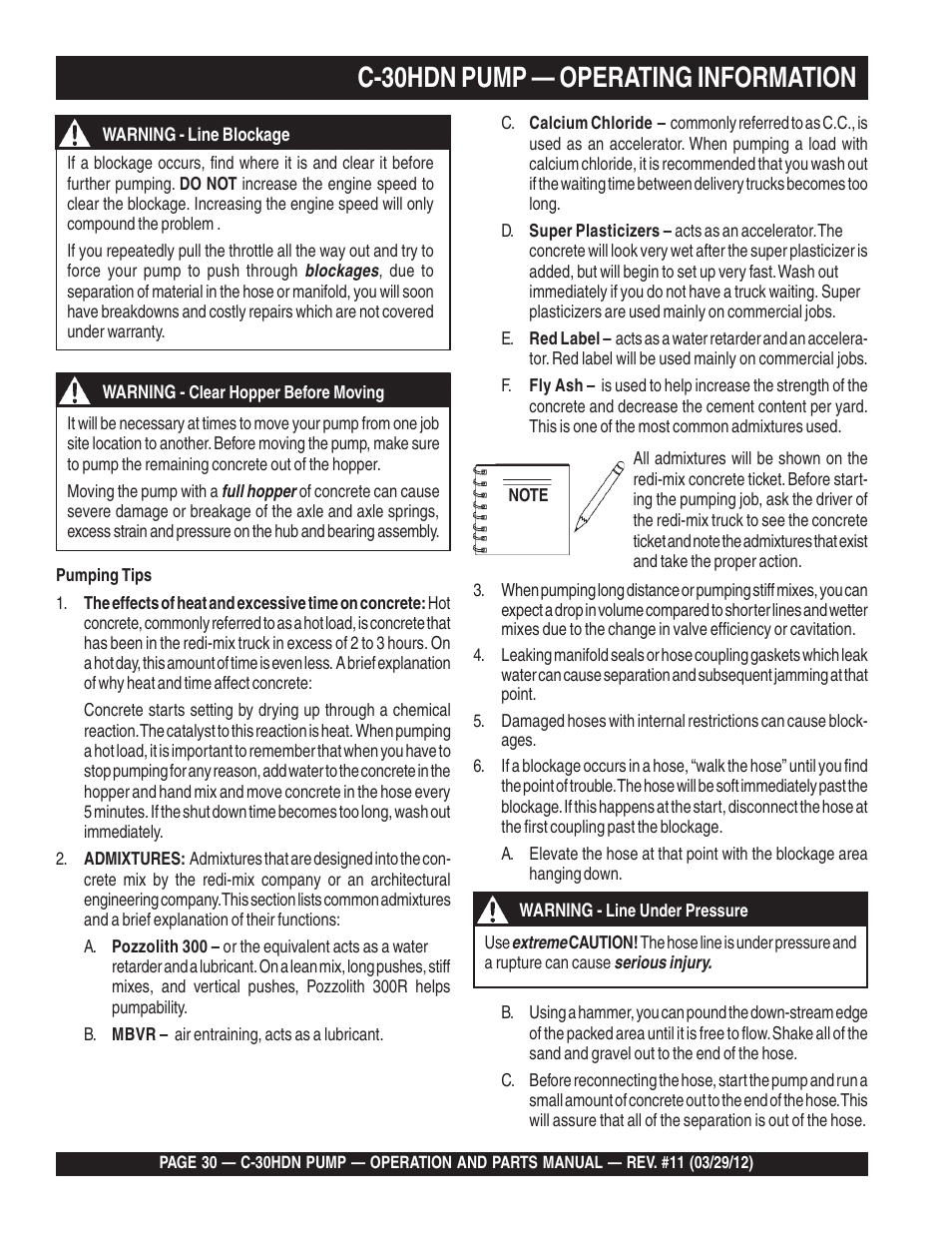 C-30hdn pump — operating information | Multiquip C30HDN User Manual | Page 30 / 148