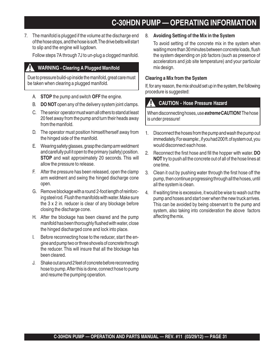 C-30hdn pump — operating information | Multiquip C30HDN User Manual | Page 31 / 148