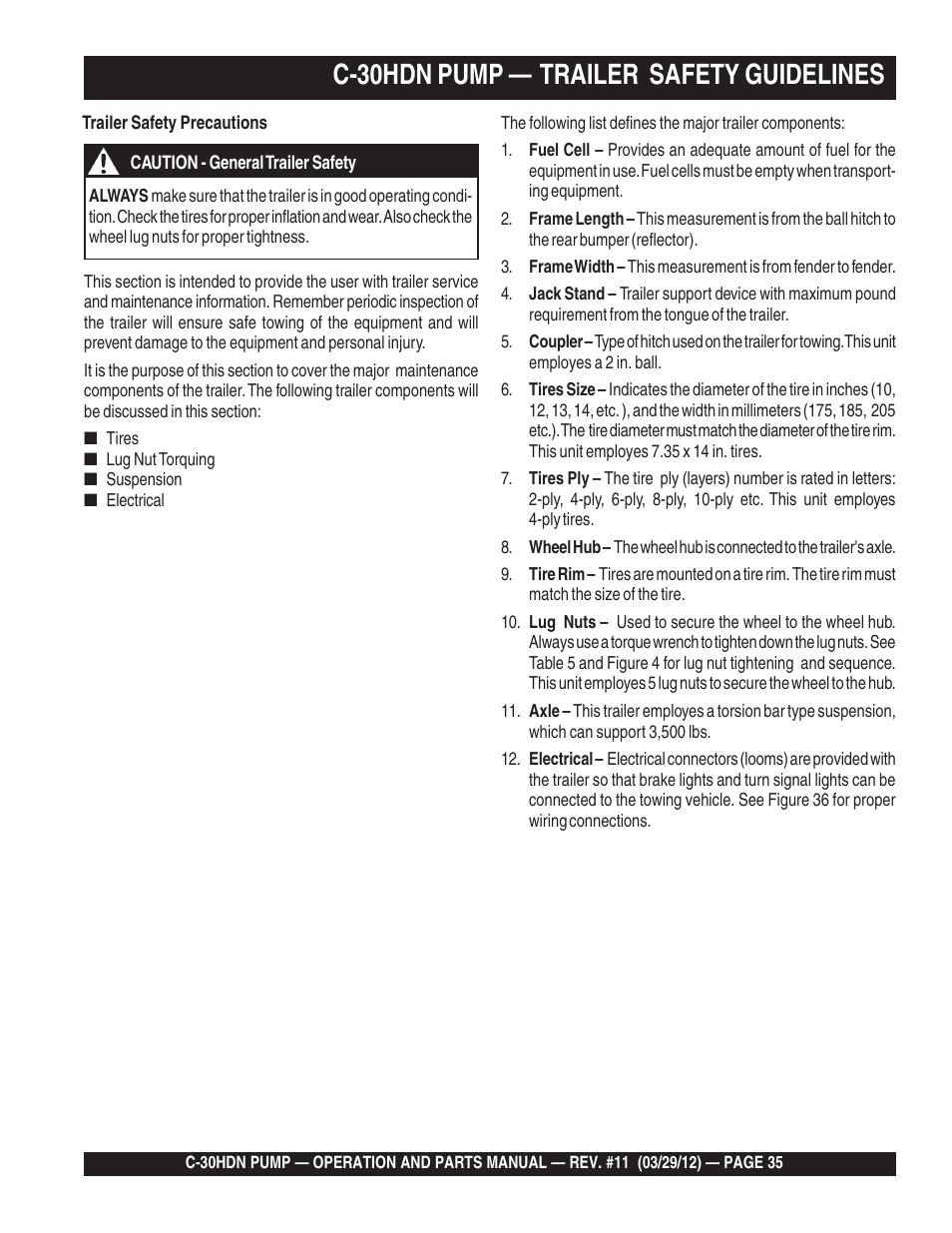 C-30hdn pump — trailer safety guidelines | Multiquip C30HDN User Manual | Page 35 / 148