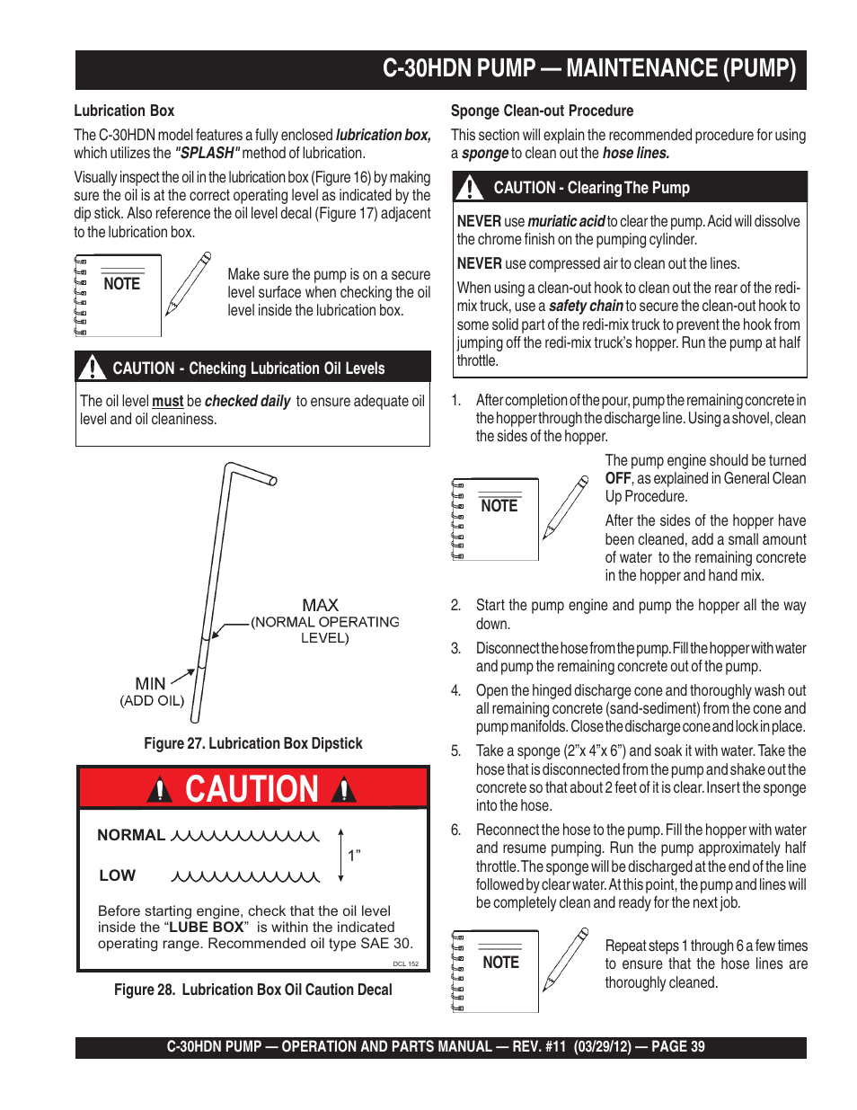 Caution, C-30hdn pump — maintenance (pump) | Multiquip C30HDN User Manual | Page 39 / 148
