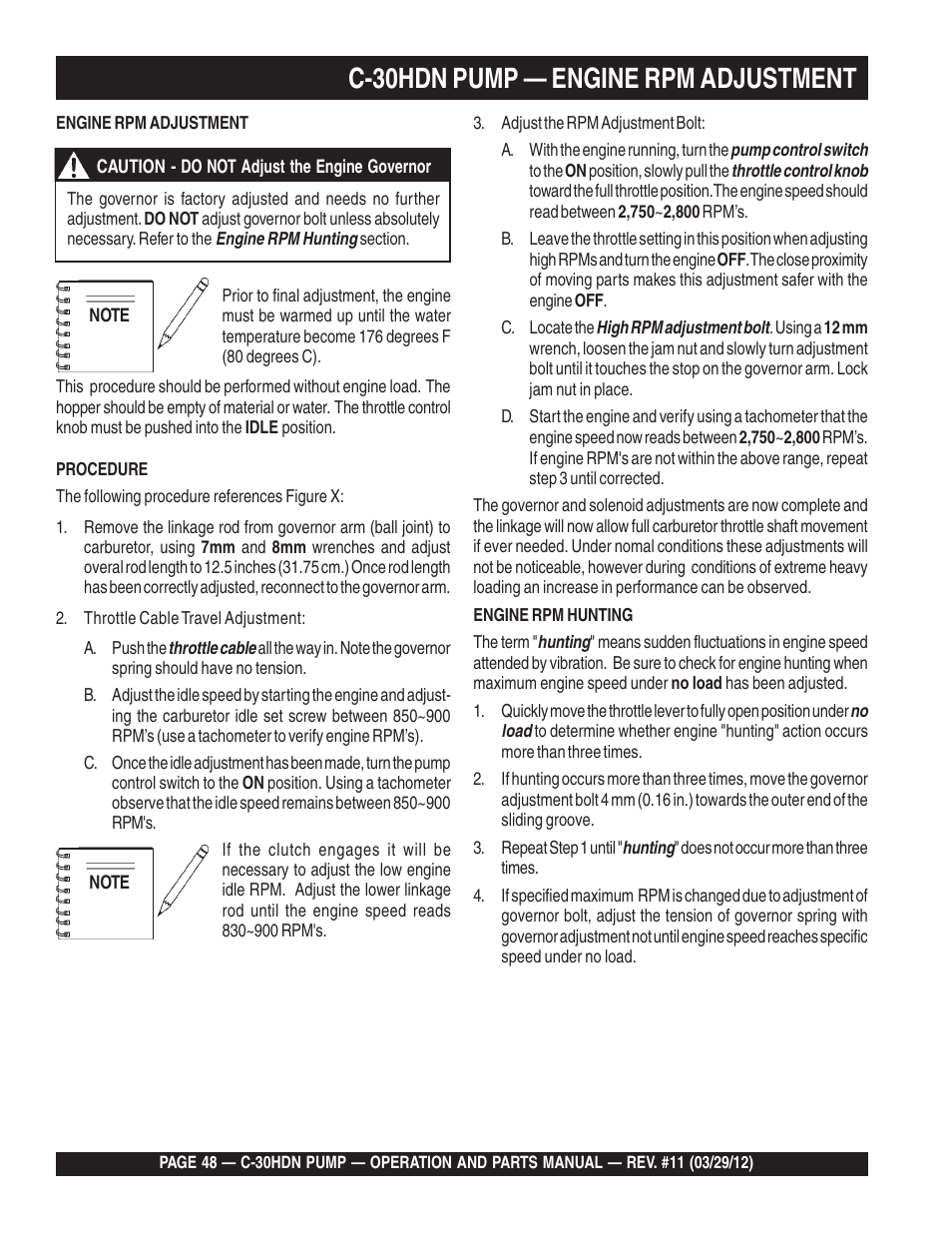 C-30hdn pump — engine rpm adjustment | Multiquip C30HDN User Manual | Page 48 / 148