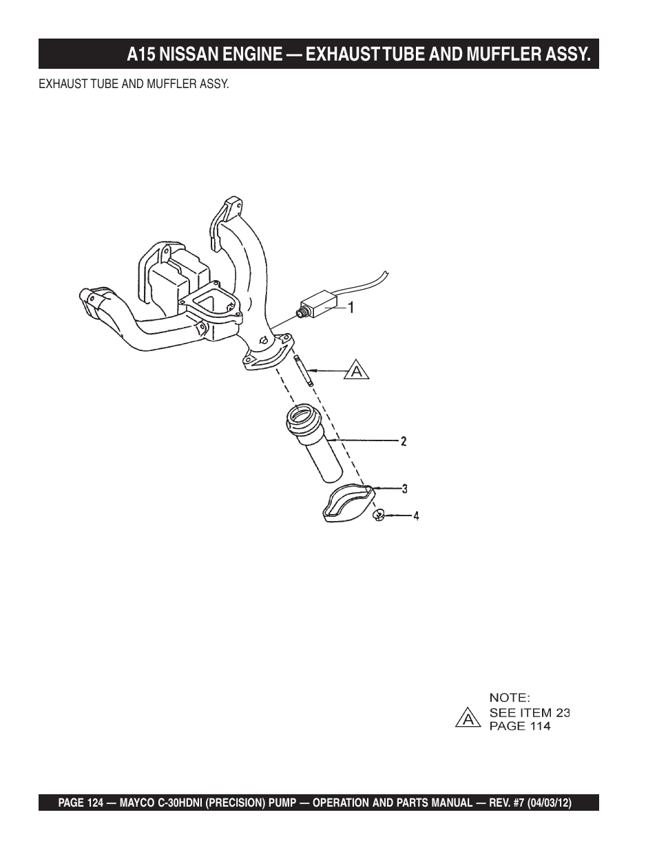 A15 nissan engine — exhaust tube and muffler assy | Multiquip C30HDNI User Manual | Page 124 / 136