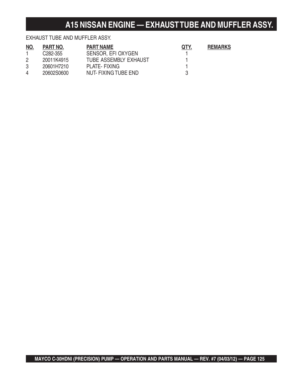 A15 nissan engine — exhaust tube and muffler assy | Multiquip C30HDNI User Manual | Page 125 / 136
