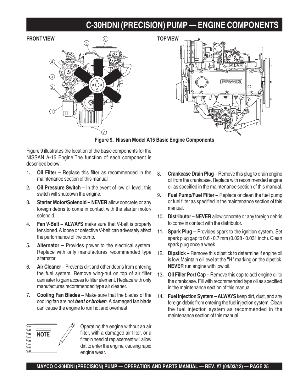 C-30hdni (precision) pump — engine components | Multiquip C30HDNI User Manual | Page 25 / 136