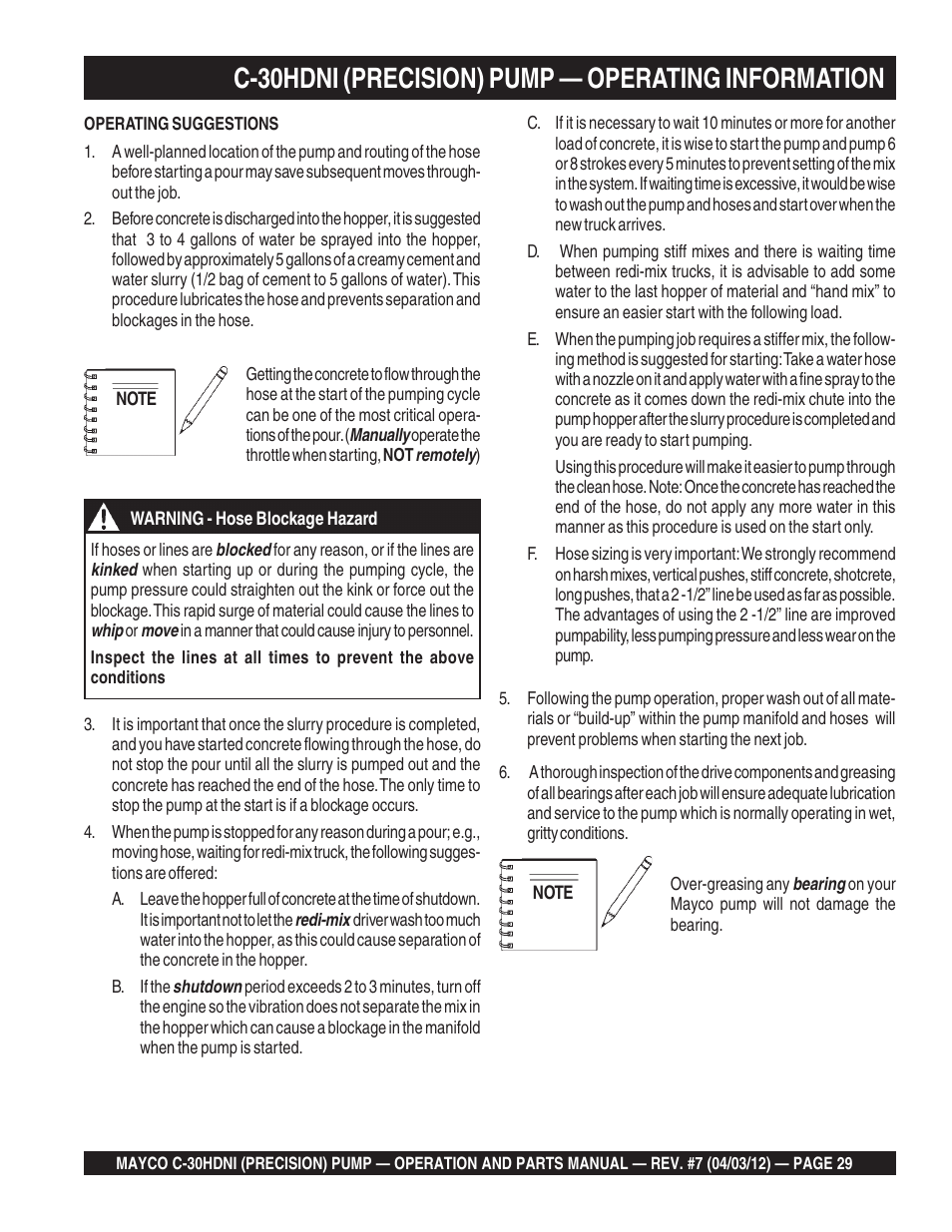 C-30hdni (precision) pump — operating information | Multiquip C30HDNI User Manual | Page 29 / 136