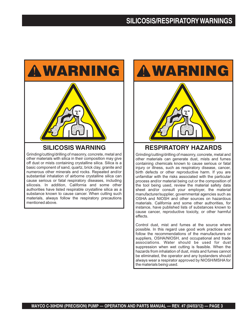 Warning | Multiquip C30HDNI User Manual | Page 3 / 136