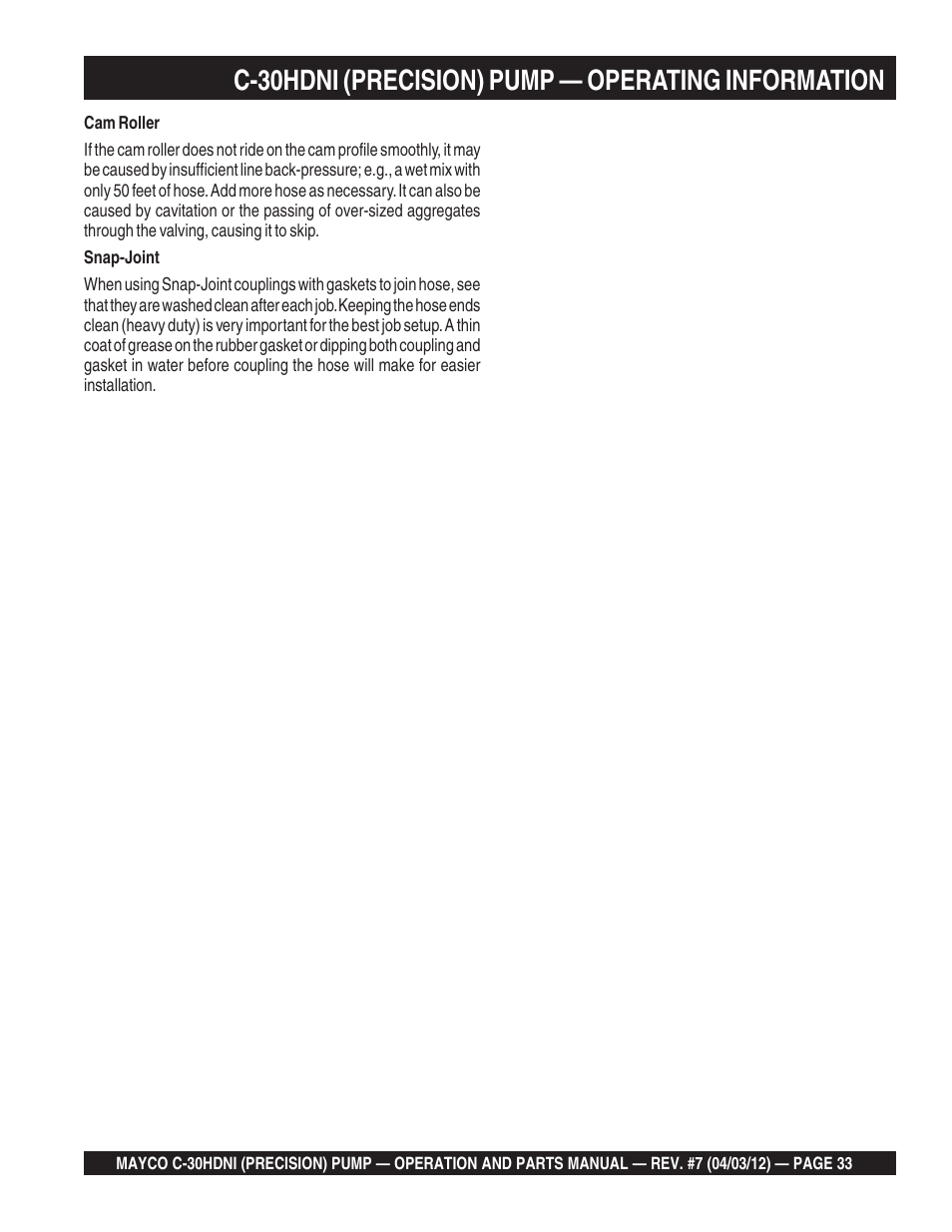 C-30hdni (precision) pump — operating information | Multiquip C30HDNI User Manual | Page 33 / 136