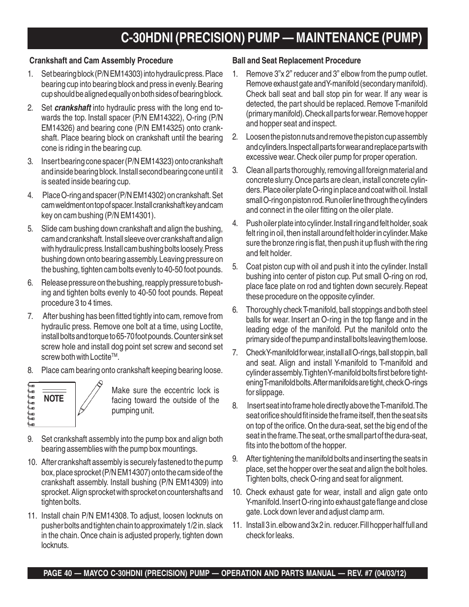 C-30hdni (precision) pump — maintenance (pump) | Multiquip C30HDNI User Manual | Page 40 / 136