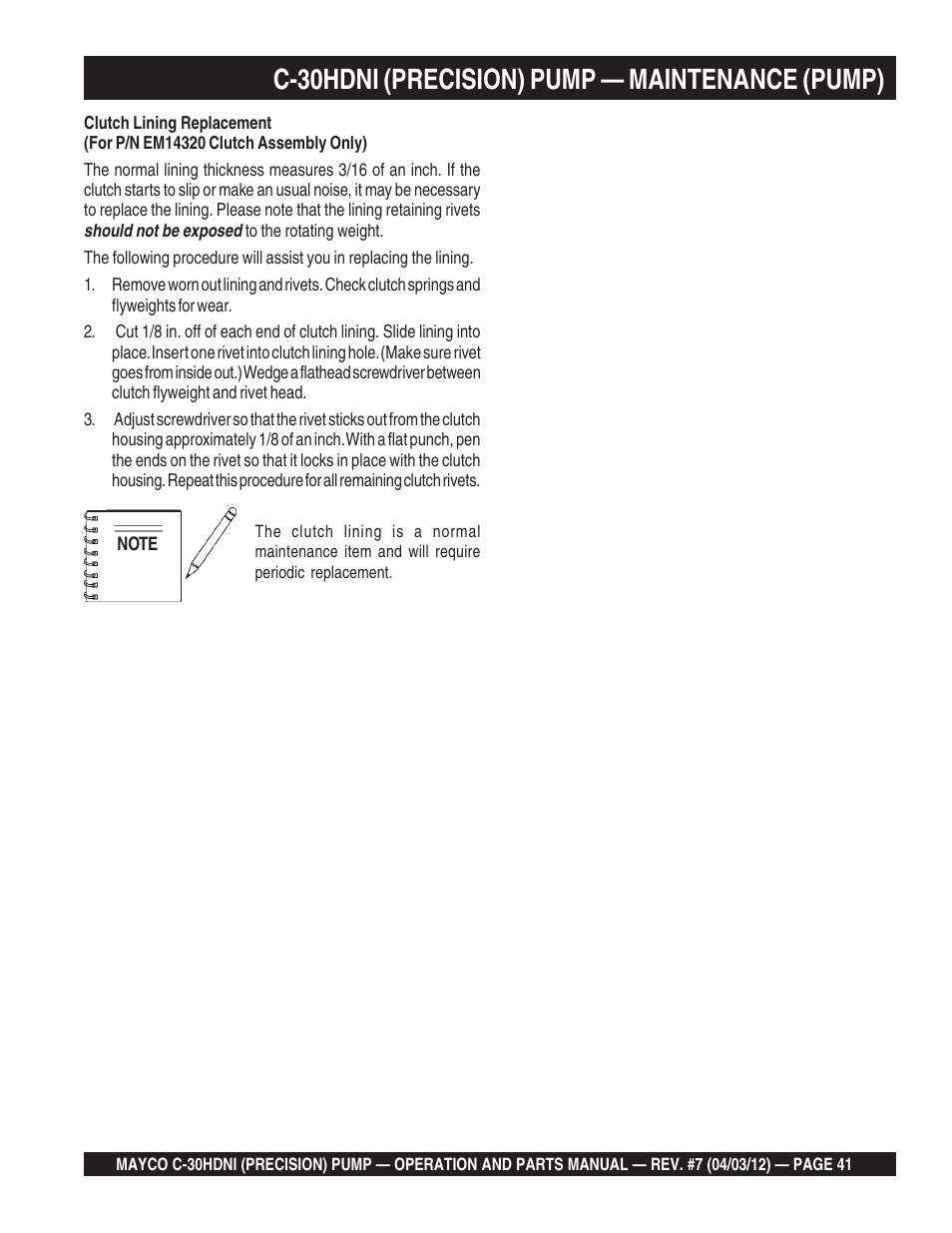 C-30hdni (precision) pump — maintenance (pump) | Multiquip C30HDNI User Manual | Page 41 / 136
